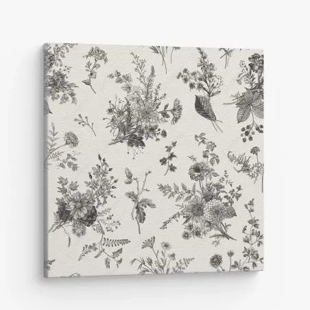 Tableau sur toile motif floral automnal en noir et blanc – Wallnifity®
