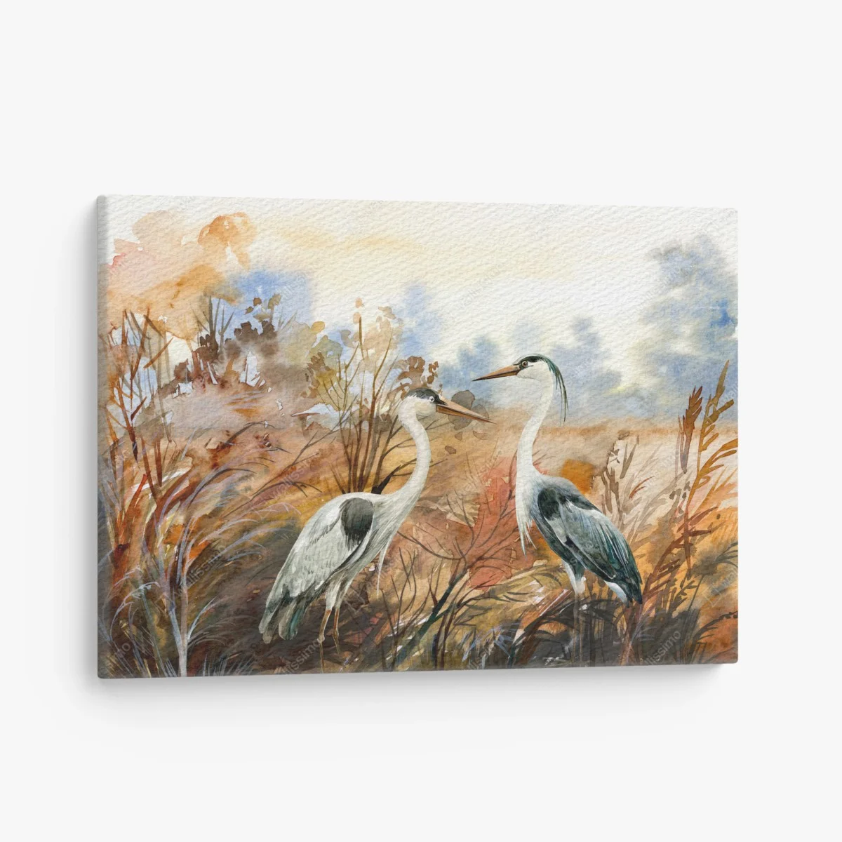 Tableau sur toile hérons dans le marais automnal – Wallnifity® Tableau sur toile hérons dans le marais automnal – Wallnifity®