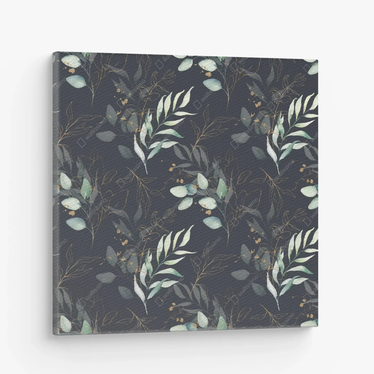 Tableau sur toile motif feuilles aquarelle avec accents dorés sur fond sombre – Wallnifity® Tableau sur toile motif feuilles aquarelle avec accents dorés sur fond sombre – Wallnifity®