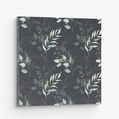 Tableau sur toile motif feuilles aquarelle avec accents dorés sur fond sombre – Wallnifity®