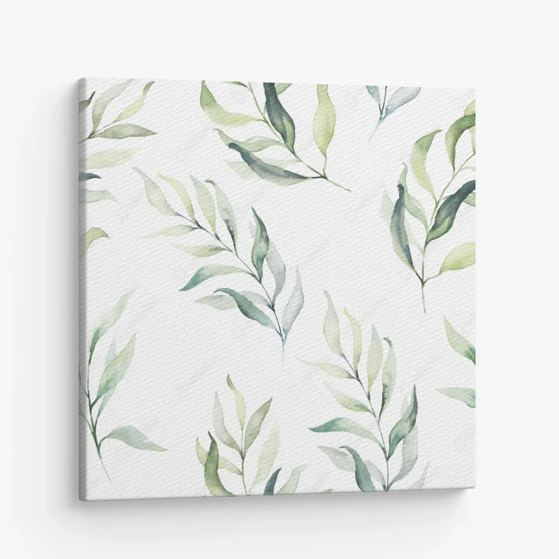 Tableau sur toile motif feuilles aquarelle vertes sur fond blanc – Wallnifity®