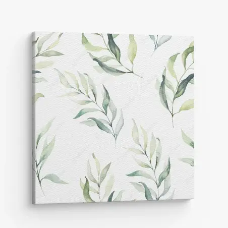 Tableau sur toile motif feuilles aquarelle vertes sur fond blanc – Wallnifity®
