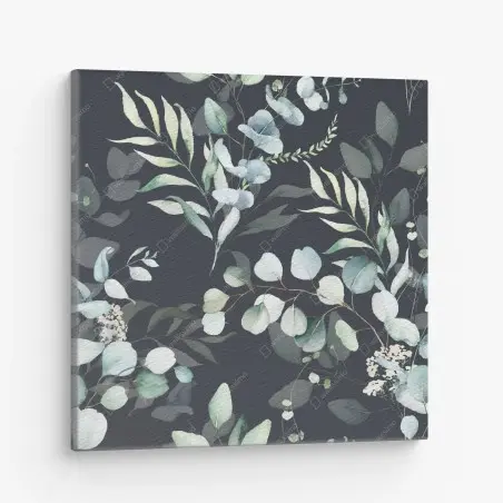 Tableau sur toile motif de feuillages aquarelle sur fond sombre – Wallnifity®