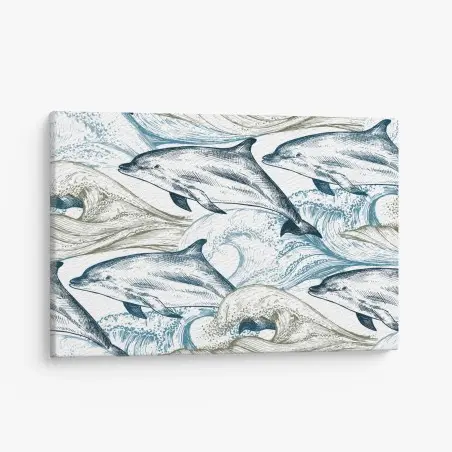 Tableau sur toile danse des dauphins sur vagues stylisées – Wallnifity®