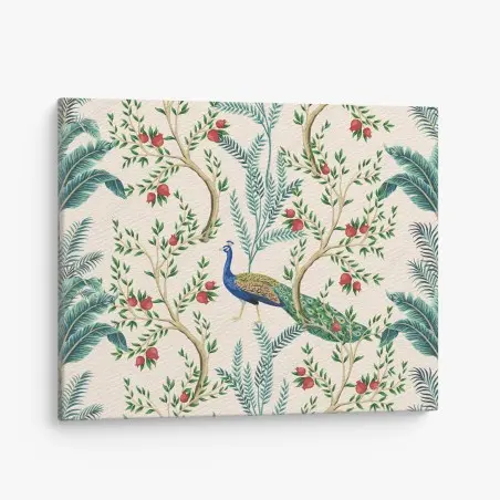 Tableau sur toile motif paon et grenades dans un décor botanique – Wallnifity®