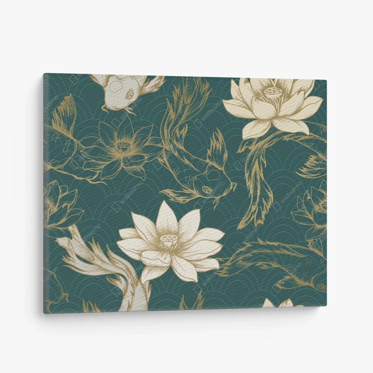 Tableau sur toile motif lotus et carpes koi sur fond vert émeraude – Wallnifity® Tableau sur toile motif lotus et carpes koi sur fond vert émeraude – Wallnifity®