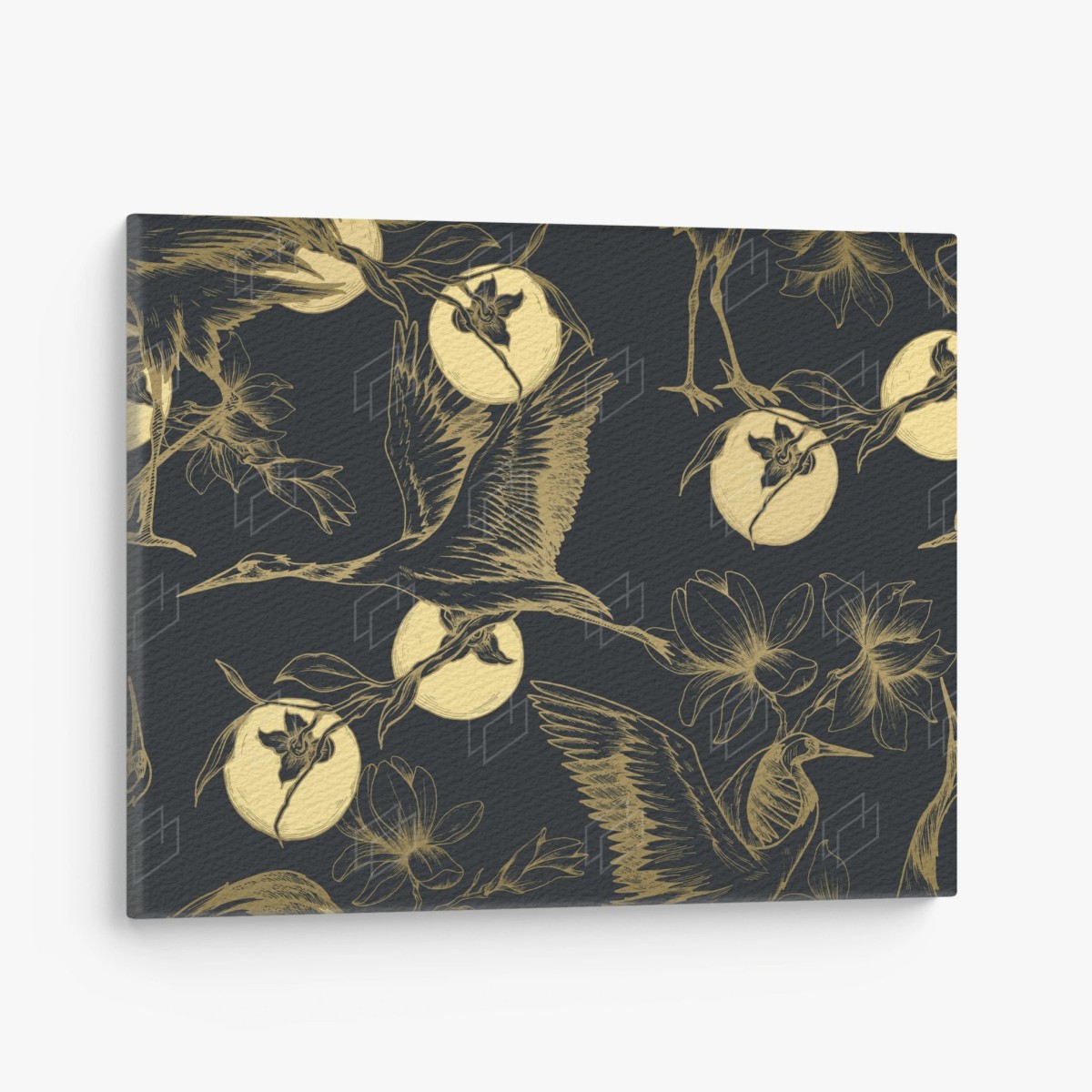 Tableau sur toile hérons et lunes dorées sur fond sombre – Wallnifity®