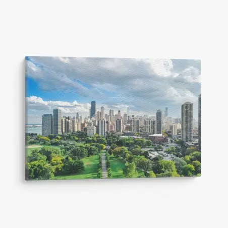 Tableau sur toile panorama urbain de Chicago au bord du lac – Wallnifity®