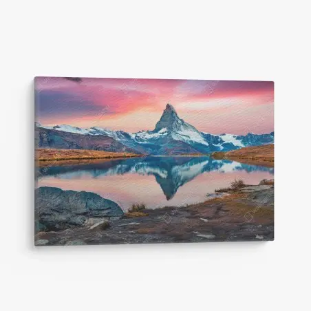 Tableau sur toile lever matinal sur le lac Stellisee et le Cervin – Wallnifity®