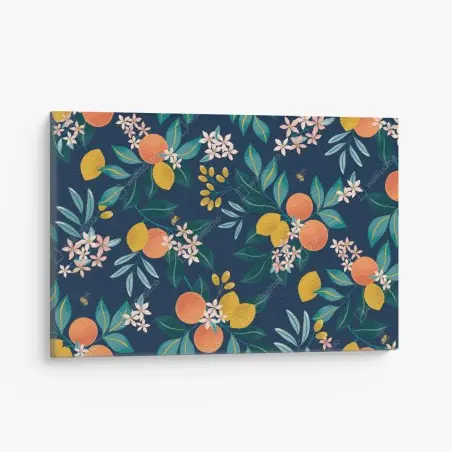 Tableau sur toile motif botanique d'agrumes sur fond bleu profond – Wallnifity®