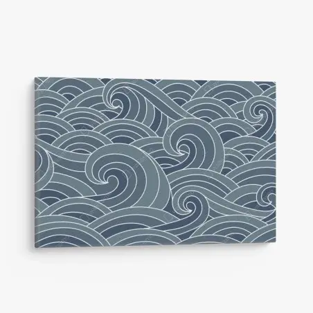 Tableau sur toile vagues stylisées japonaises bleu-gris – Wallnifity®