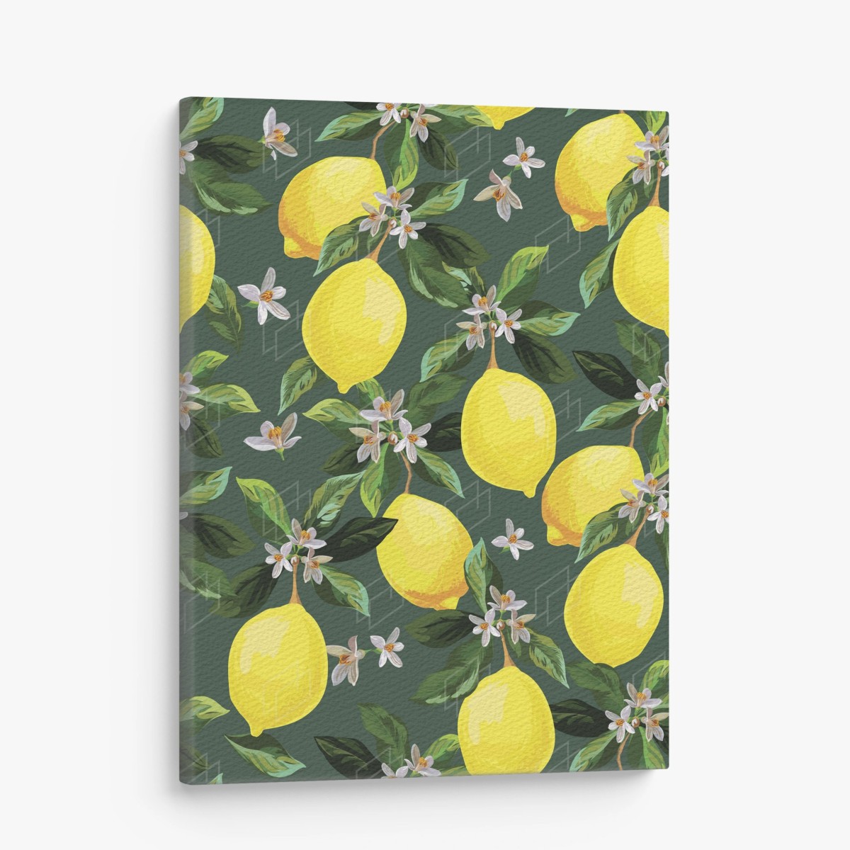Tableau sur toile motif citrons et fleurs sur fond vert – Wallnifity®