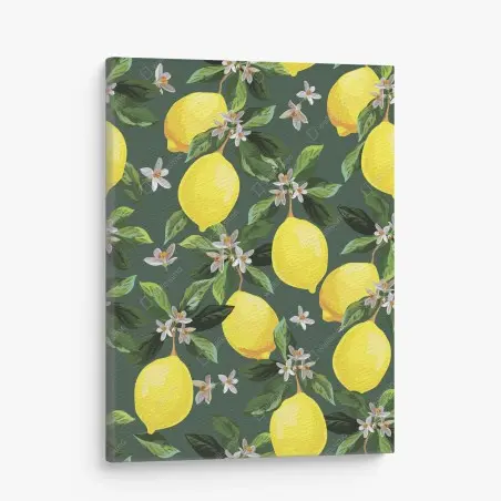 Tableau sur toile motif citrons et fleurs sur fond vert – Wallnifity®