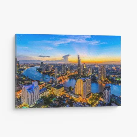 Tableau sur toile panorama urbain au coucher de soleil sur Bangkok – Wallnifity®