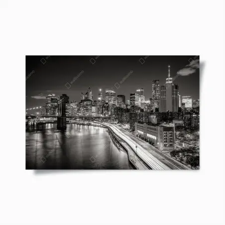Poster panorama urbain nocturne New York en noir et blanc – Wallnifity®