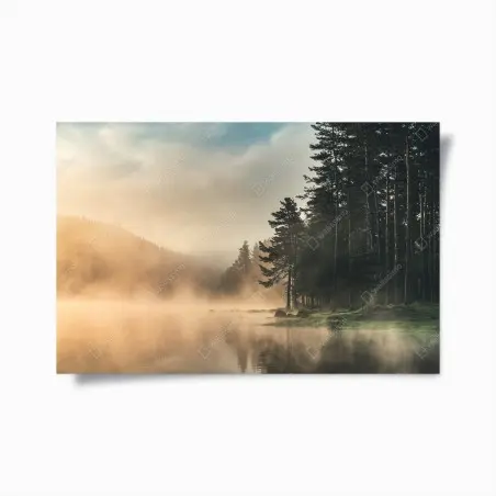 Poster aurore brumeuse au bord du lac – Wallnifity®
