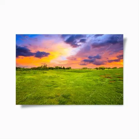 Poster coucher de soleil sur prairie verdoyante – Wallnifity®