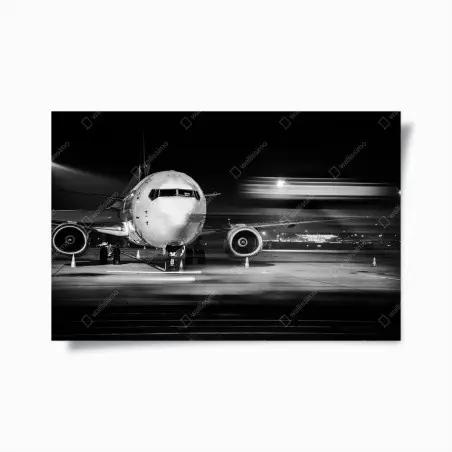 Poster avion sur le tarmac la nuit en noir et blanc – Wallnifity®