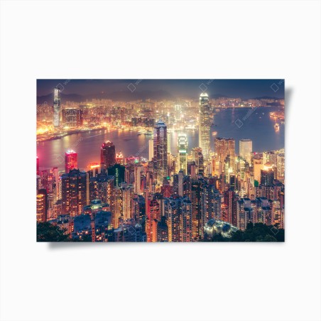 Poster vue panoramique nocturne de Hong Kong depuis Victoria Peak – Wallnifity®