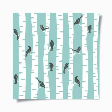 Poster oiseaux sur troncs de bouleau menthe – Wallnifity®