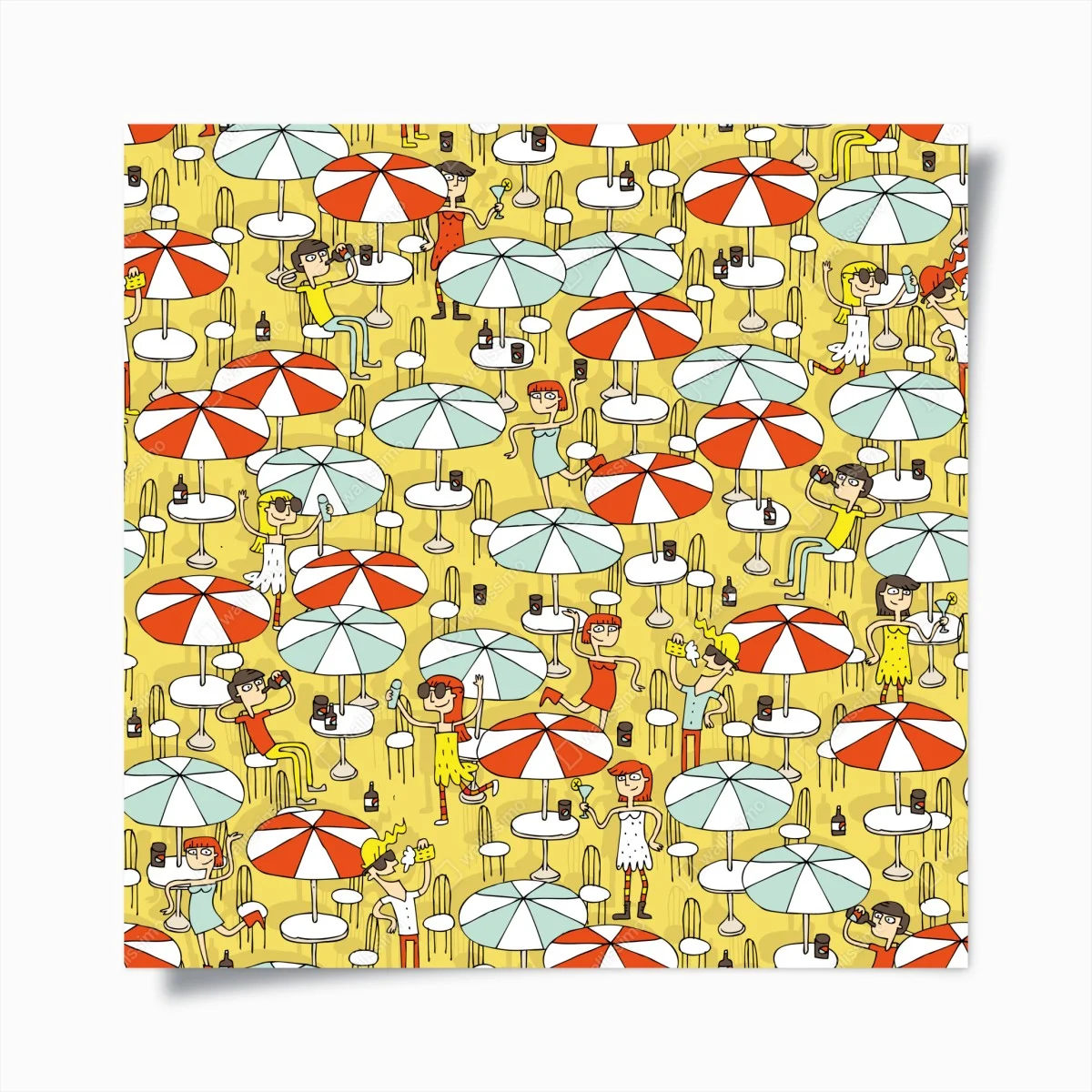 Poster scène estivale rétro sous parasols – Wallnifity® Poster scène estivale rétro sous parasols – Wallnifity®