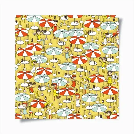 Poster scène estivale rétro sous parasols – Wallnifity®