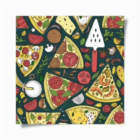 Poster motif pizzas et ingrédients dessiné à la main – Wallnifity®