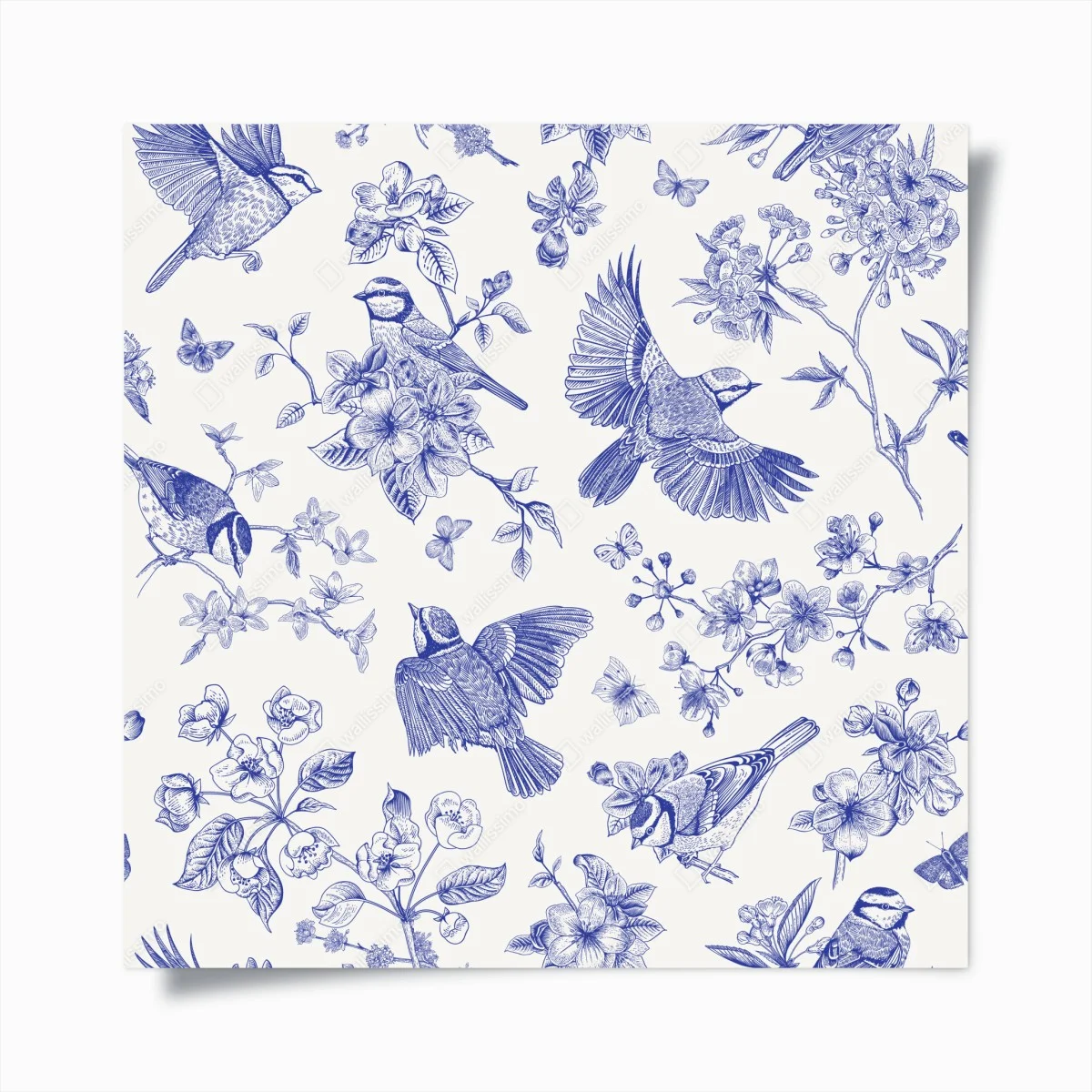 Poster motif oiseaux et fleurs bleues sur fond clair – Wallnifity® Poster motif oiseaux et fleurs bleues sur fond clair – Wallnifity®