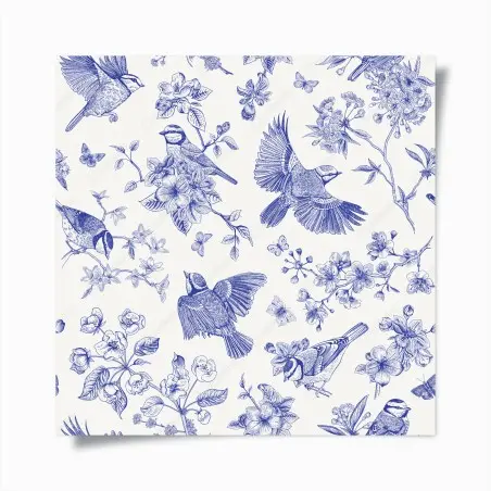 Poster motif oiseaux et fleurs bleues sur fond clair – Wallnifity®