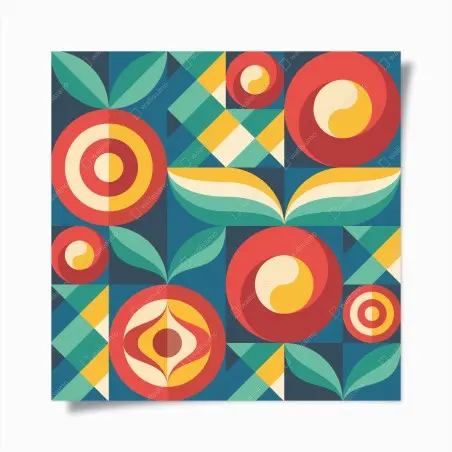 Poster motif floral géométrique rétro aux couleurs vives – Wallnifity®