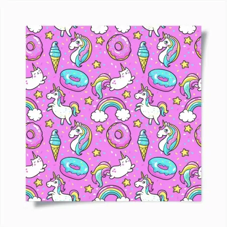 Poster rêve pastel de licornes, beignets et arc-en-ciel – Wallnifity®