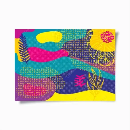 Poster composition abstraite colorée à motifs tropicaux – Wallnifity®