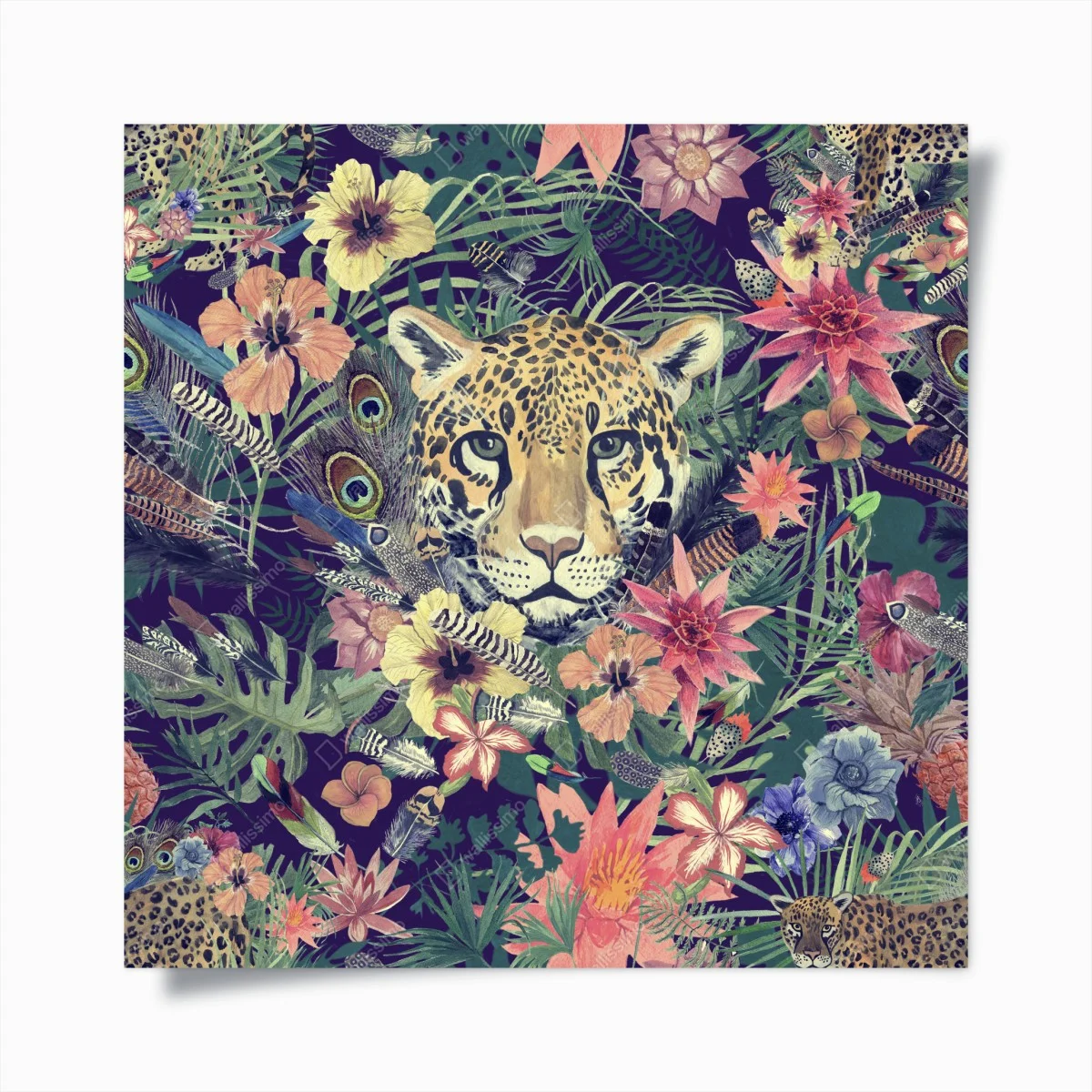 Poster tête de léopard aquarelle dans une jungle florale – Wallnifity® Poster tête de léopard aquarelle dans une jungle florale – Wallnifity®