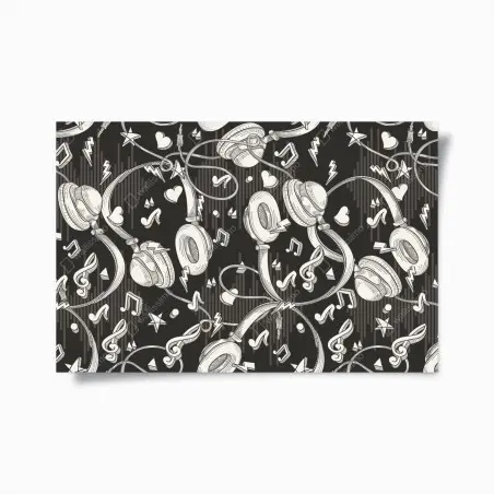 Poster motif casque audio et notes de musique en monochrome – Wallnifity®