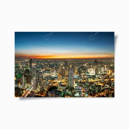 Poster skyline nocturne de Bangkok sur le Chao Phraya – Wallnifity®