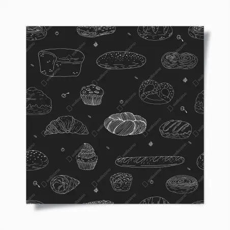 Poster motif pâtisseries au trait blanc sur fond noir – Wallnifity®