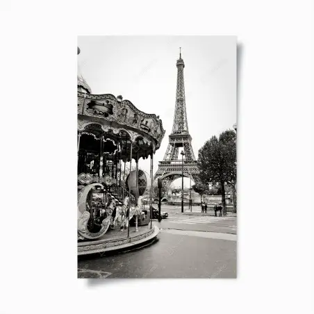 Poster balade parisienne au manège devant la Tour Eiffel – Wallnifity®