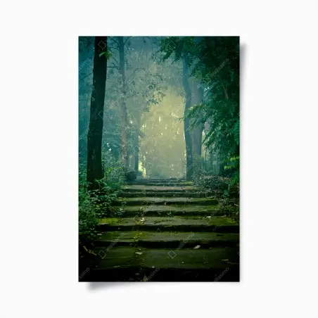 Poster escalier de pierre dans la forêt brumeuse – Wallnifity®