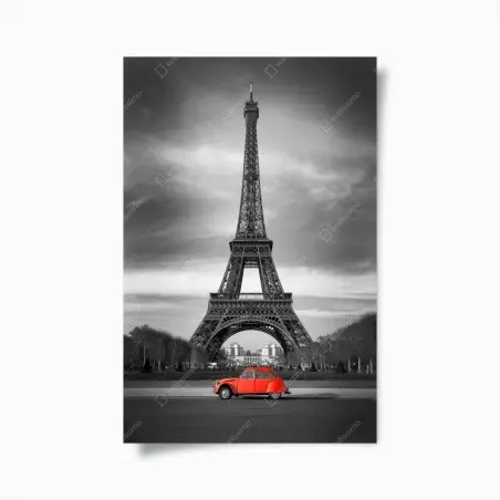Poster voiture rouge devant la Tour Eiffel – Wallnifity®