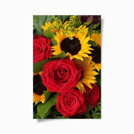 Poster bouquet de roses rouges et tournesols éclatants – Wallnifity®