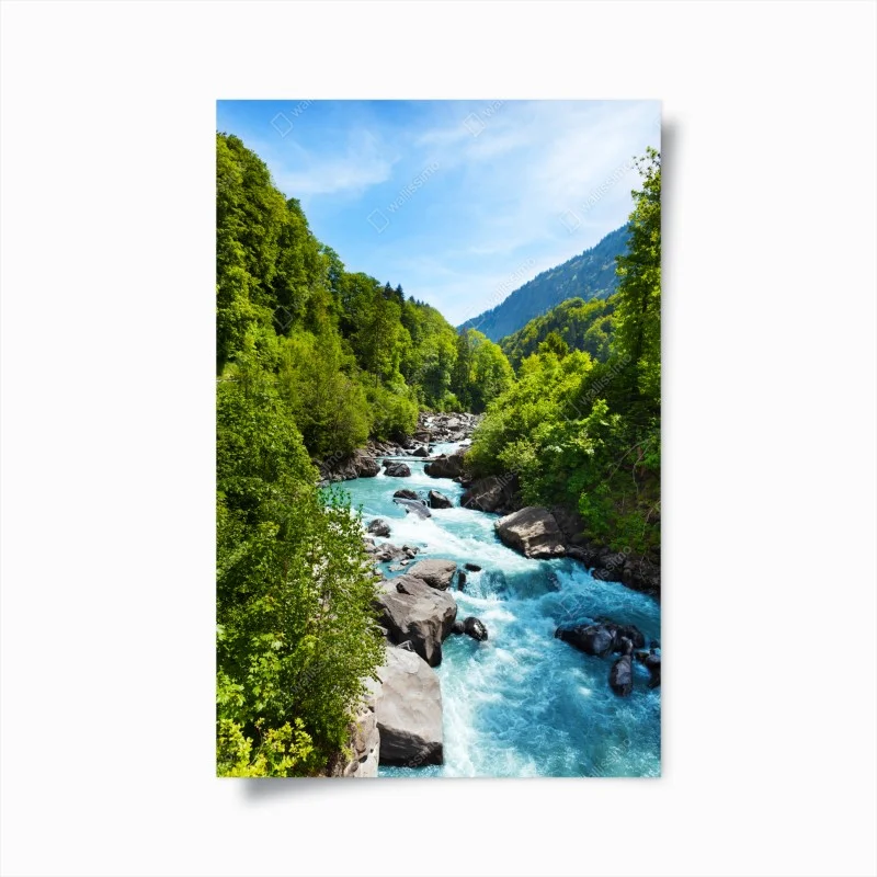 Poster rivière turquoise dans une vallée verdoyante – Wallnifity®