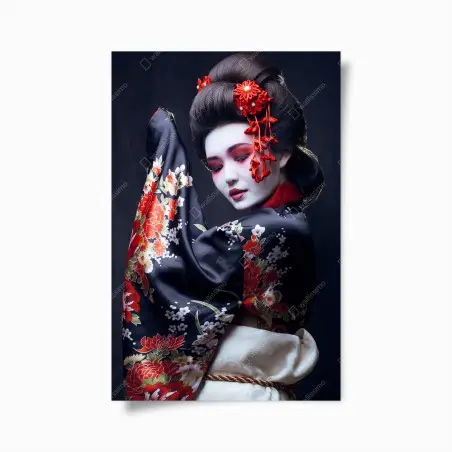 Poster portrait de geisha au kimono floral – Wallnifity®