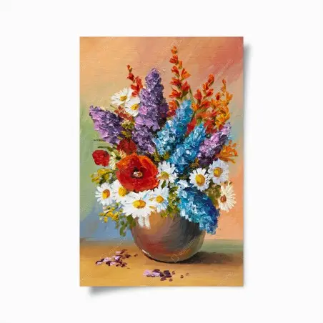Poster bouquet champêtre aux couleurs vives sur fond pastel – Wallnifity®