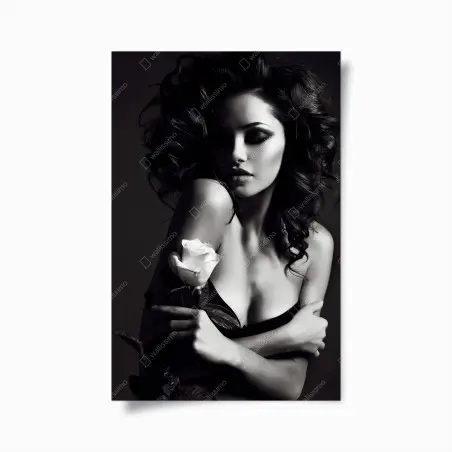 Poster portrait glamour en noir et blanc avec rose – Wallnifity®