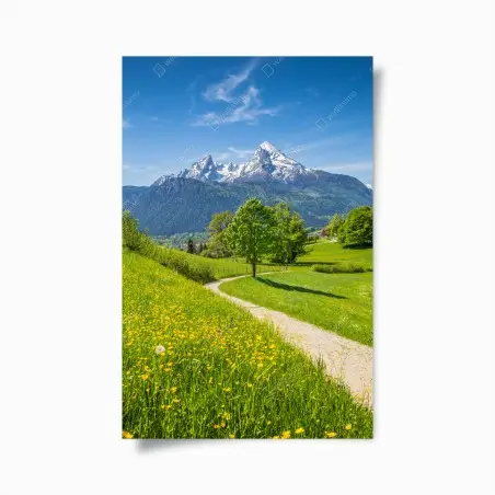 Poster chemin pittoresque vers les montagnes enneigées – Wallnifity®