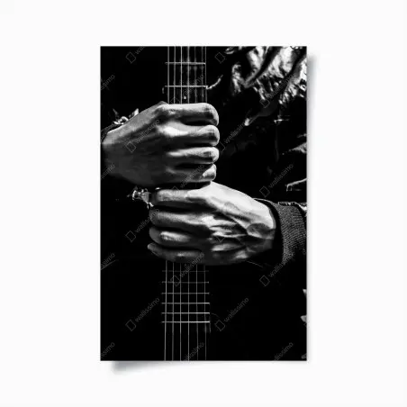 Poster mains sur le manche d'une guitare en noir et blanc – Wallnifity®