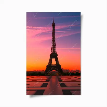 Poster Tour Eiffel au lever du soleil ciel rose et orangé – Wallnifity®