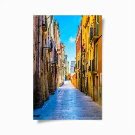 Poster ruelle méditerranéenne aux couleurs vives – Wallnifity®