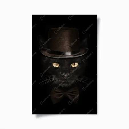 Poster chat élégant au chapeau haut-de-forme et nœud papillon – Wallnifity®