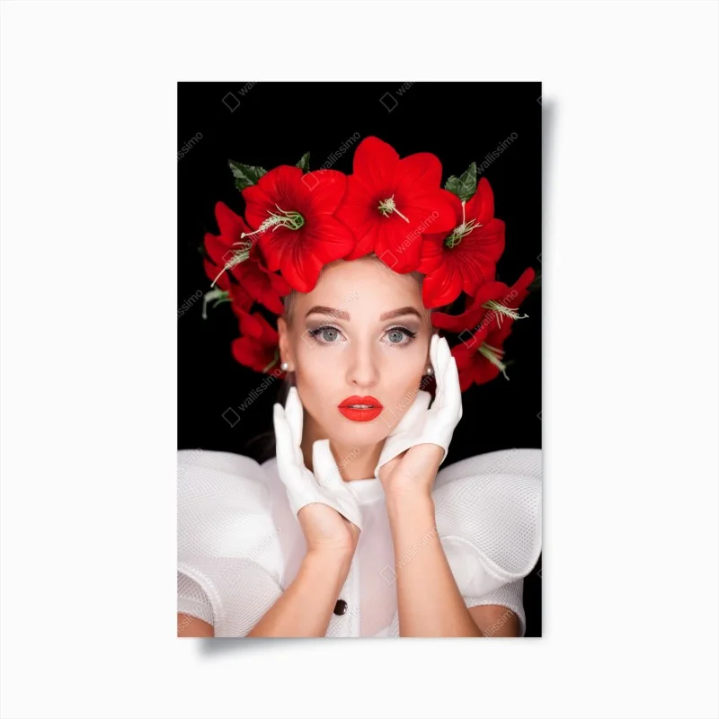 Poster portrait élégant à la couronne de fleurs rouges – Wallnifity® Poster portrait élégant à la couronne de fleurs rouges – Wallnifity®